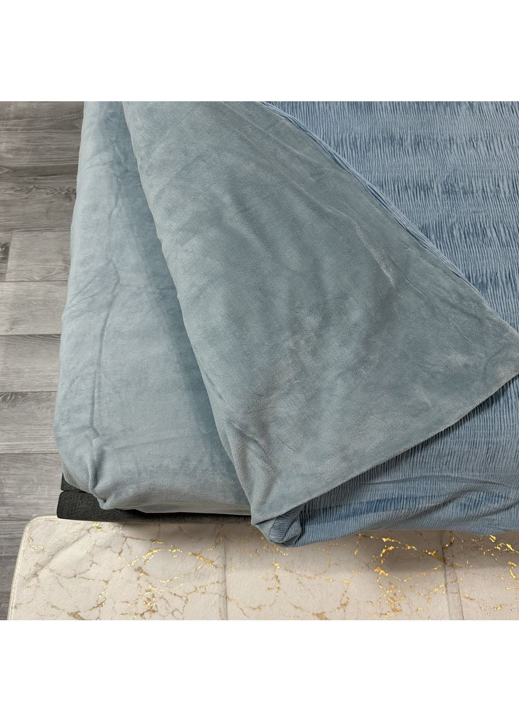 Постельное белье "Luxury Жатка Велюр" (Евро). 200х230 см голубого цвета. No Brand (365749760)
