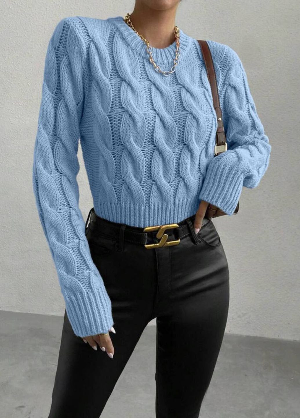 Голубой демисезонный повседневный укороченный свитер Allthings