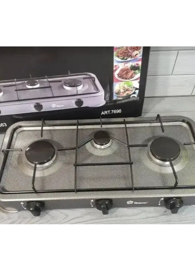 Газовая настольная плита MS-6603 на 3 конфорки металлическая эмалированная поверхность Серая Domotec (361851576)