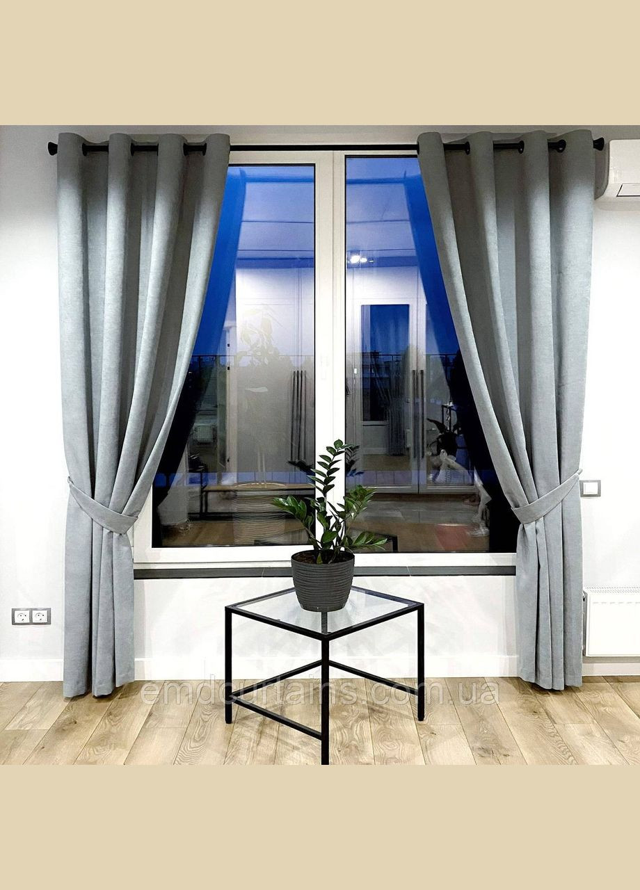 Комплект шторы на черных люверсах 2 шт с подхватами 355х250 см микровелюр Серо-голубой No Brand (337358395)