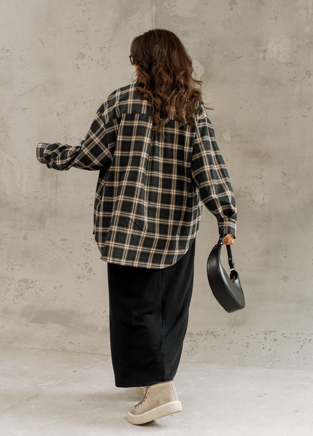 Черная повседневный, кэжуал рубашка в клетку No Brand с длинным рукавом