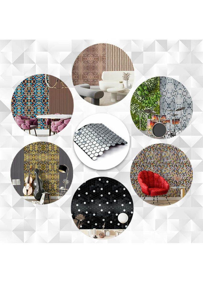 Самоклеящаяся алюминиевая плитка 300х300х3мм Серебряная мозаика с зеркальными вставками SW-00001928 Sticker Wall (360534453)