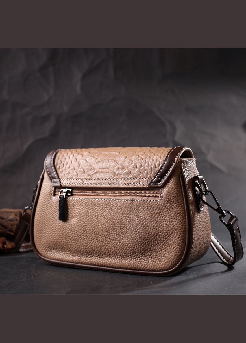 Сумка через плечо женская с фактурным клапаном кожаная 22373 Бежевая Vintage (302007994)