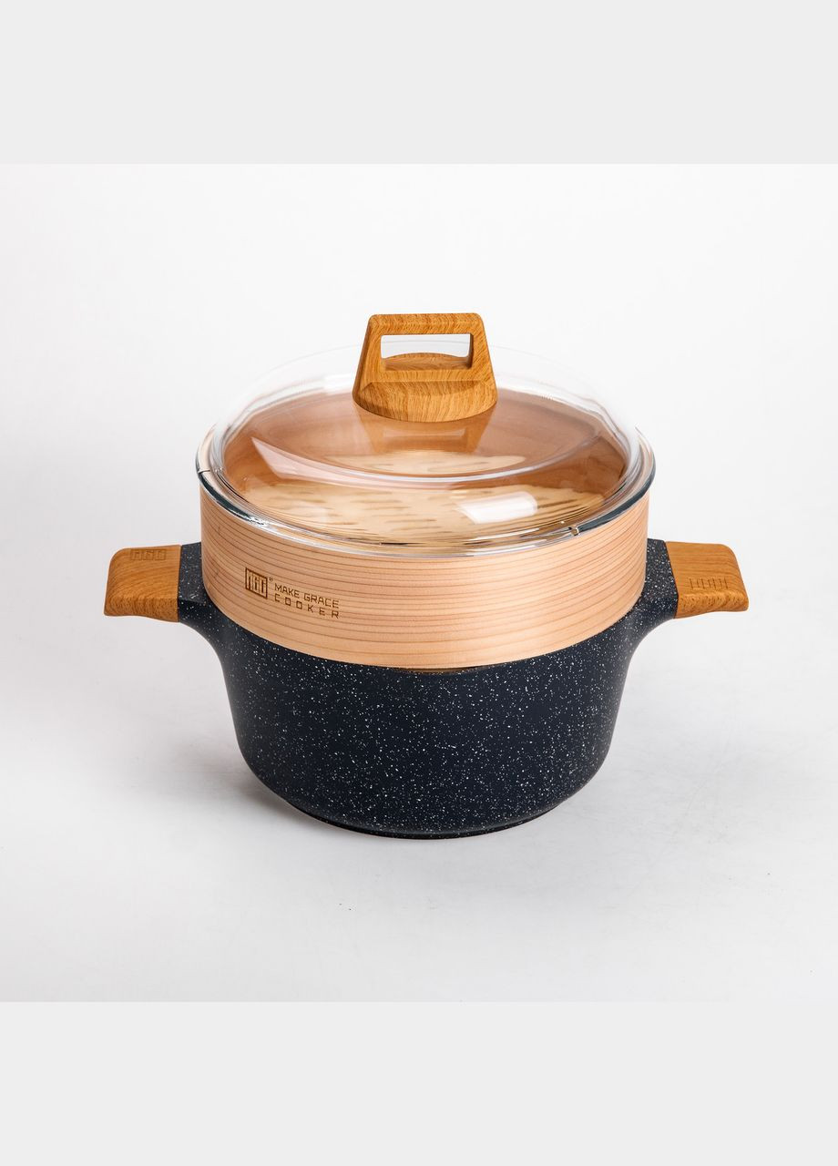 Набор посуды 2 кастрюли, 2 сковороды, сотейник, пароварка, половник, лопатка, фартук MGC (315718206)