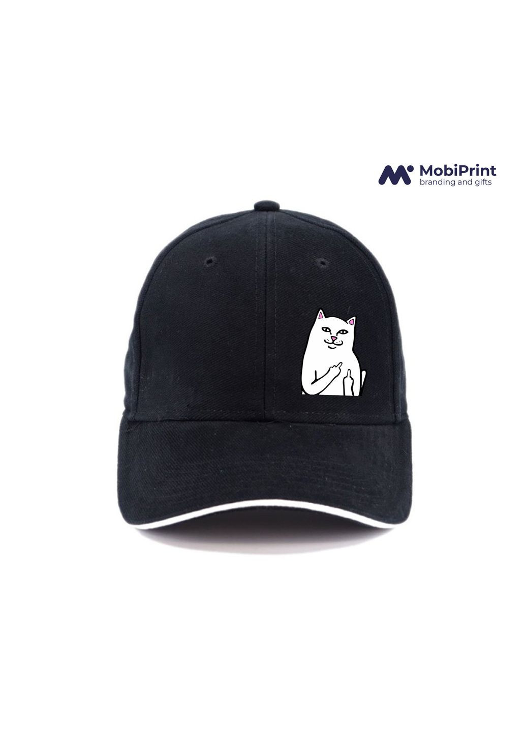 Кепка Sandwich мем Білий Кіт з пальцьом (meme Cat Middle finger) Чорний (9278-2851-BK) MobiPrint (292866296)