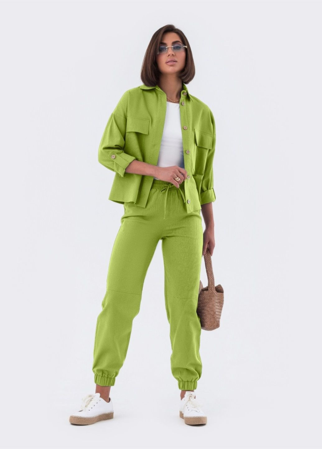 льняной костюм с брюками зеленый Dressa (293486182)
