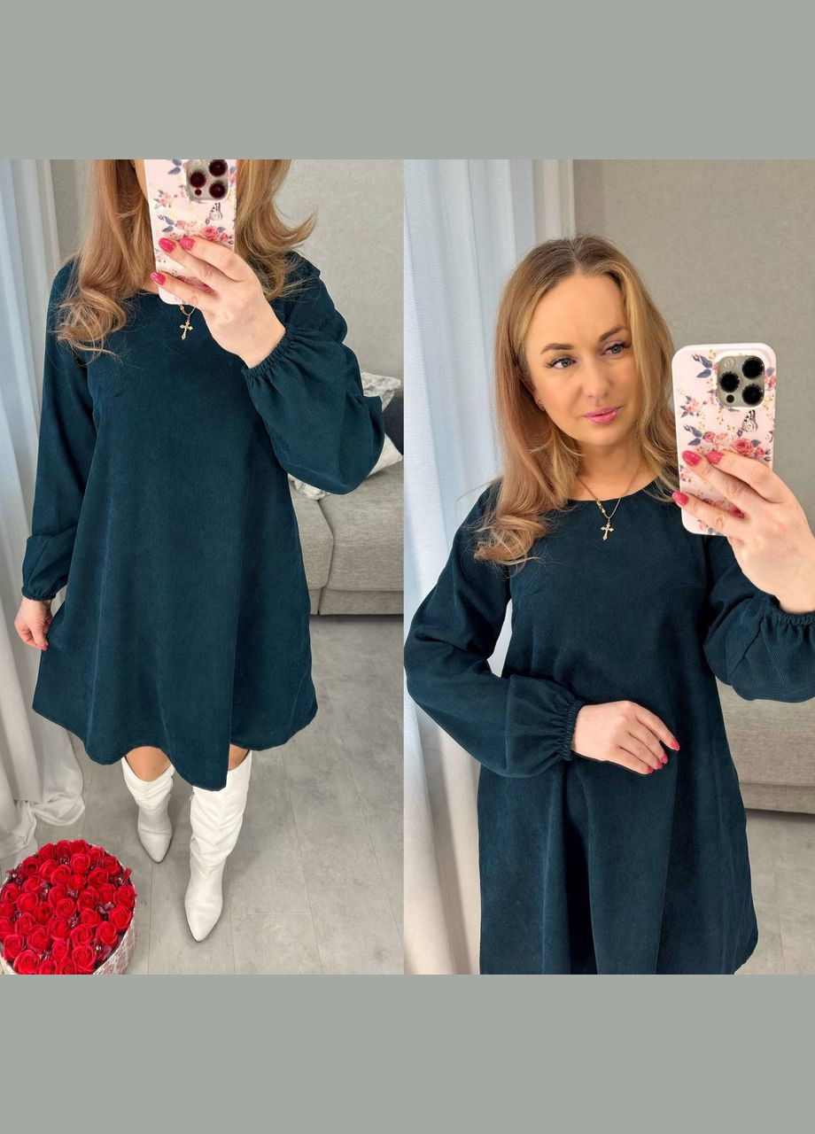 Темно-зеленое платье свободного кроя No Brand