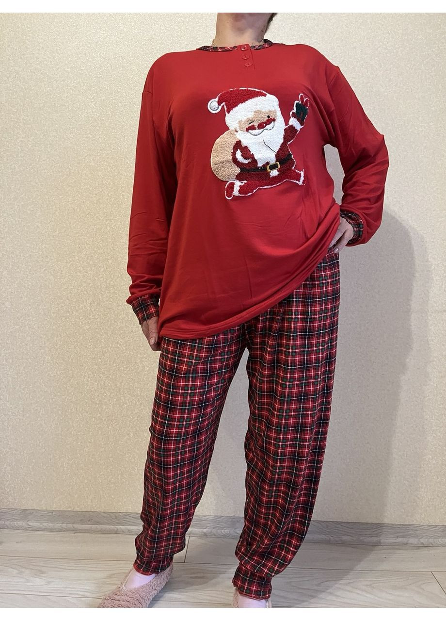 Червона зимня піжама жіноча утеплена сорочка + брюки Xuelixiang
