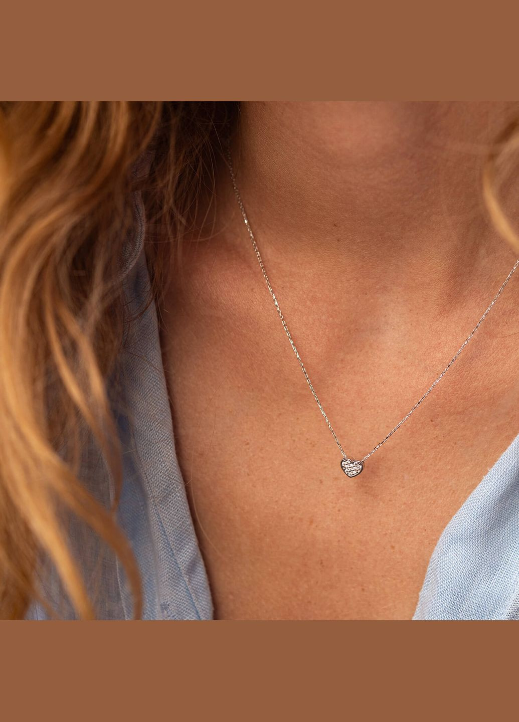 Колье Сердечко с фианитами (белое золото) кол02291 44 Oniks (264392986)