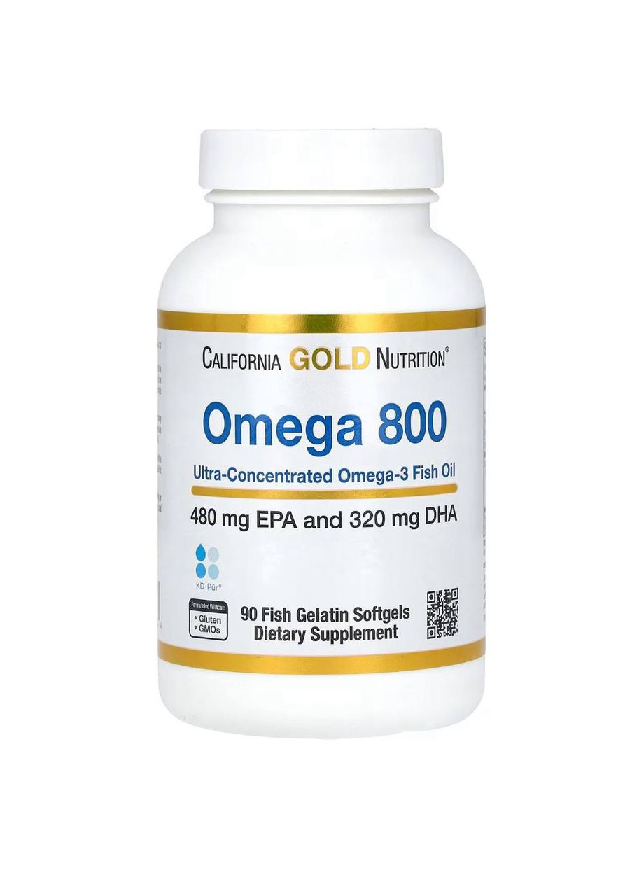 Омега-800, риб’ячий жир фармацевтичного ступеня чистоти, 80 % ЕПК/ДГК, форма тригліцеридів, 90 капсул California Gold Nutrition (347608662)