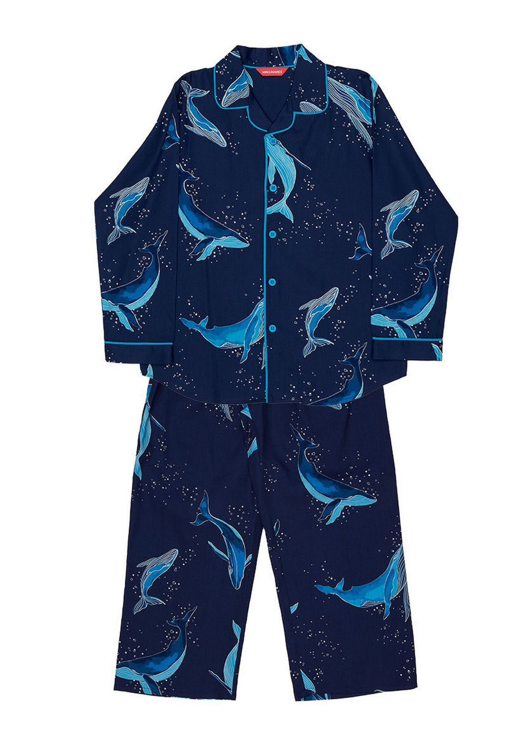 Темно-синя всесезон піжама дитяча унісекс 3164nay синій з принтом кита сорочка + брюки Cyberjammies Marina