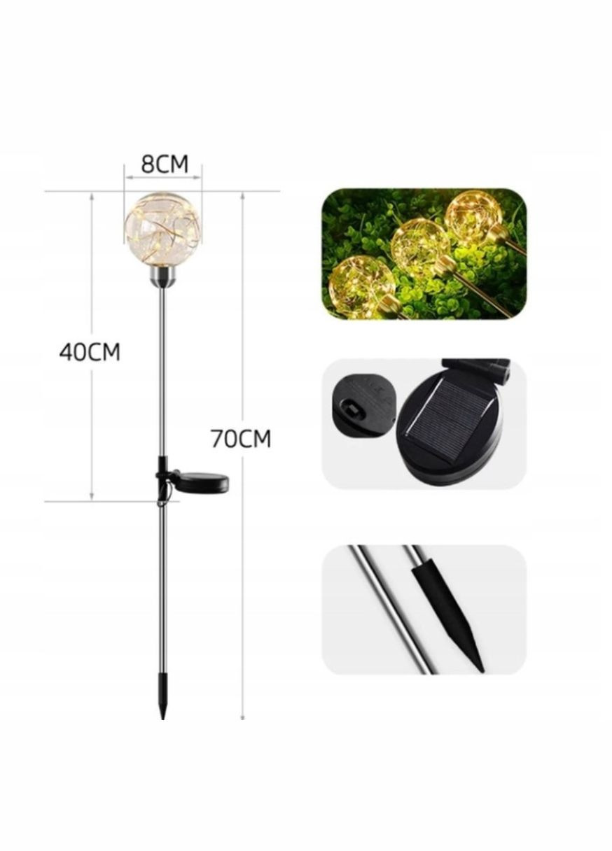 Вуличний садовий ліхтар Світлодіодна Куля на сонячній батареї 70см 1шт. ТЕПЛИЙ БІЛИЙ Po Fanu (325483967)