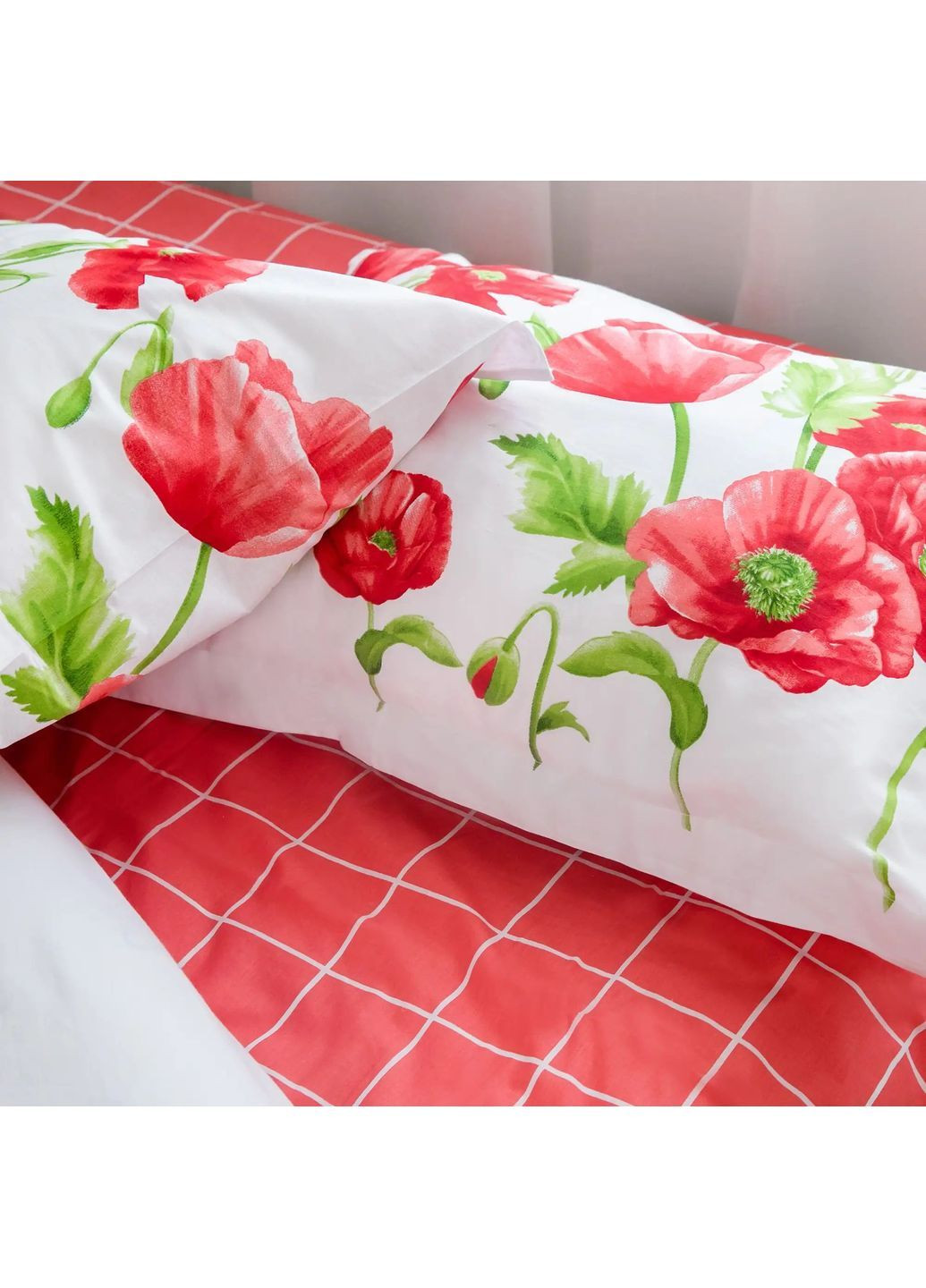 Двоспальний комплект постільної білизни з наволочками 50*70 см, 120 гр/м2 Маковий букет Білий з червоним (15090180215) ТЕП (364100080)