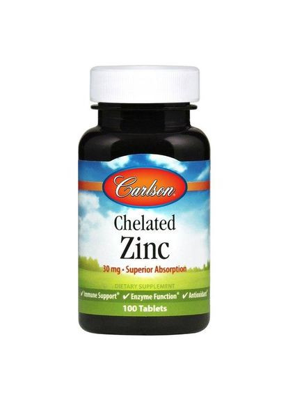 Chelated Zinc,, 30 мг, 100 таблеток (CAR05771) Carlson Labs (266265534)