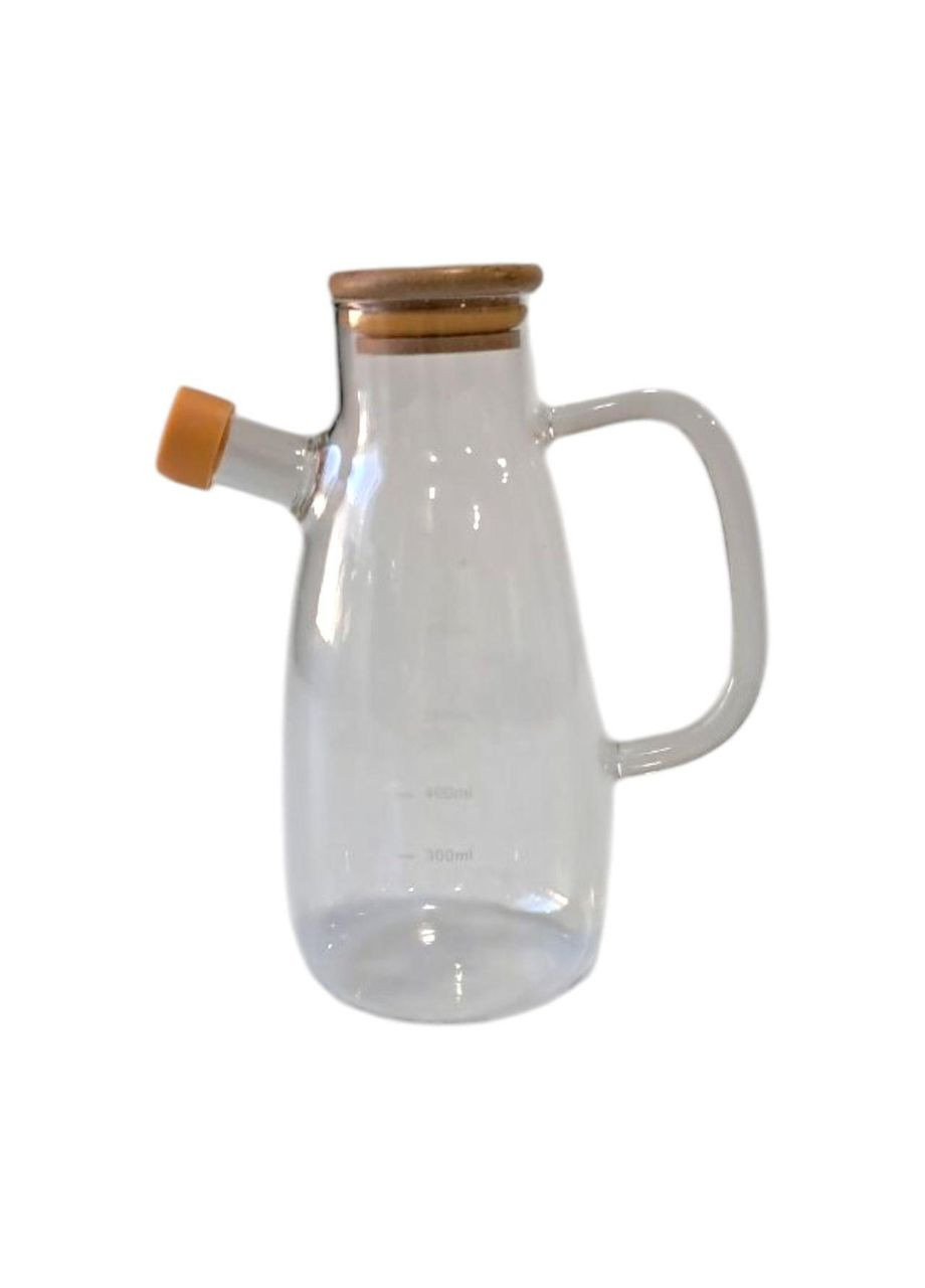 Скляна пляшка для олії та оцту з носиком і дозатором 650 мл, кришка з дерева, квадратна ручка HP-34-1-650 LUGI (370708025)