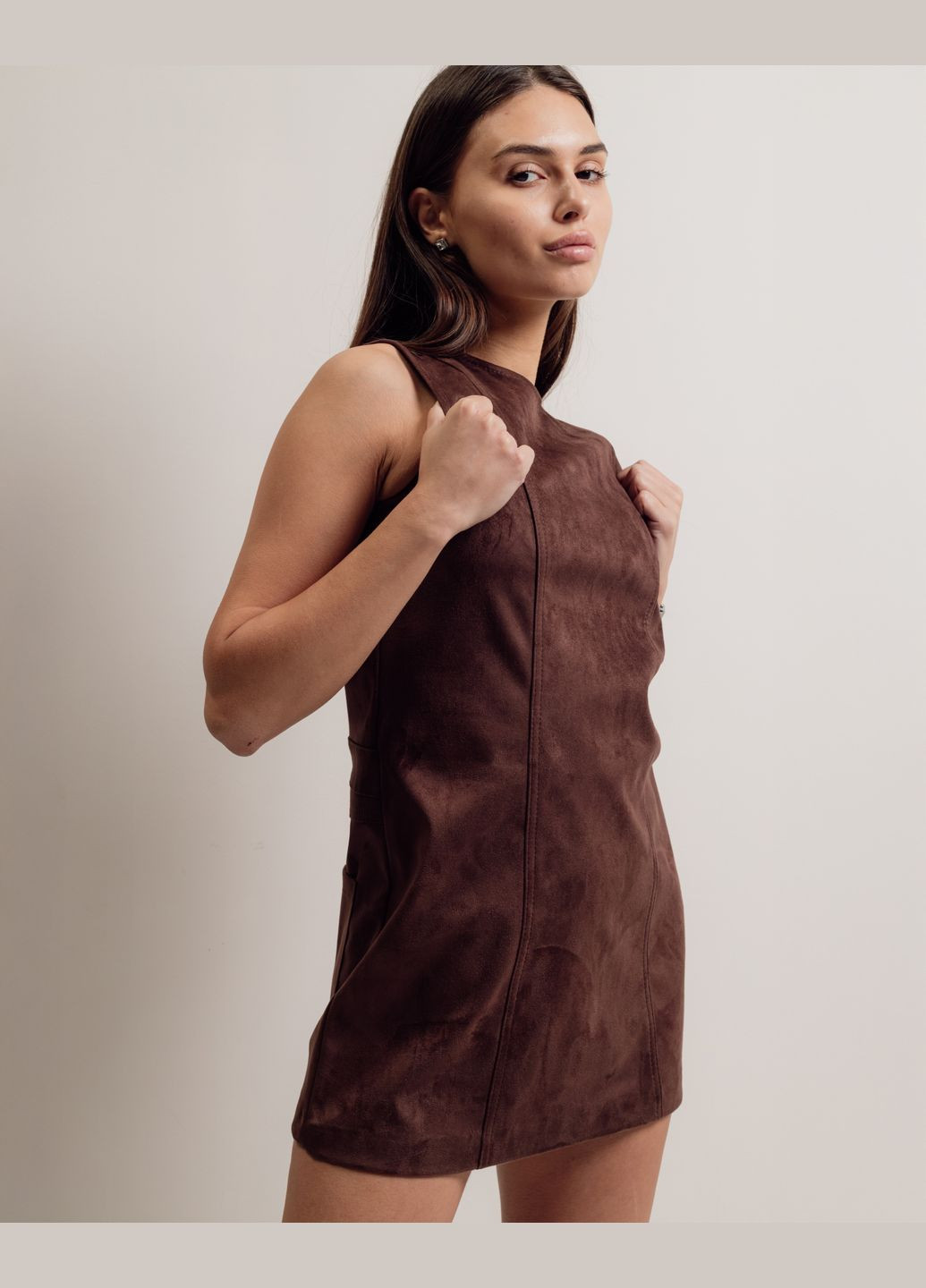 Темно-коричневое кэжуал платье без рукавов шоколад Dilvin