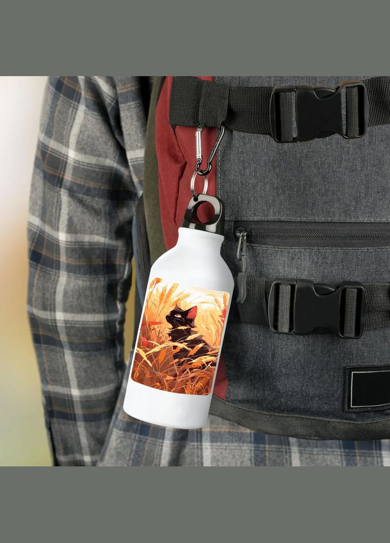 Фляга (бутылка) для воды с карабином Кошки (Туристическая, Для кемпинга, Для спорта) #20 500 мл Белый No Brand (323639730)