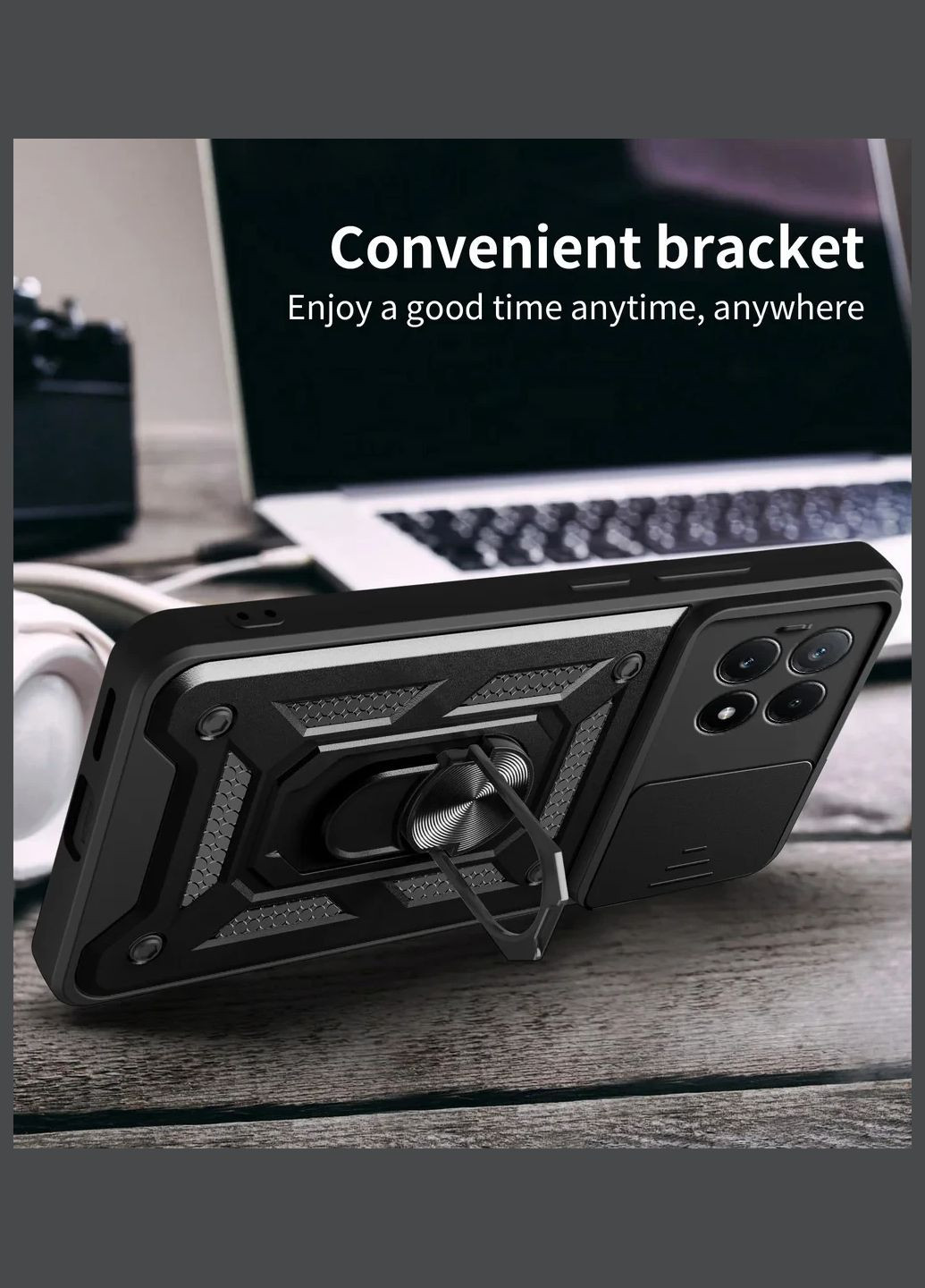 Протиударний чохол для Poco X6 Pro Чорне кільце магніт Xiaomi (322212920)