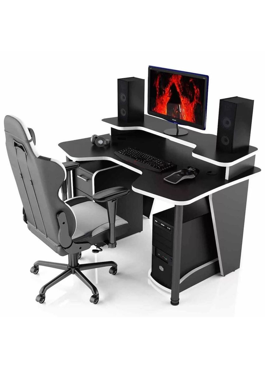 Компьютерный Геймерский стол COMFORT С НАДСТРОЕННОЙ И ЯЩИКАМИ GT12N 120 см черно-белый No Brand (353497978)