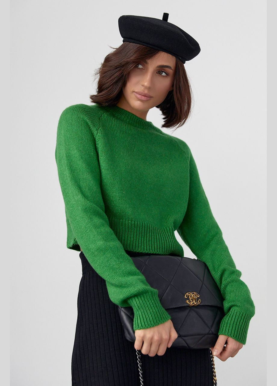 Зеленый демисезонный женский вязаный джемпер с рукавами-регланами 01008 джемпер Lurex