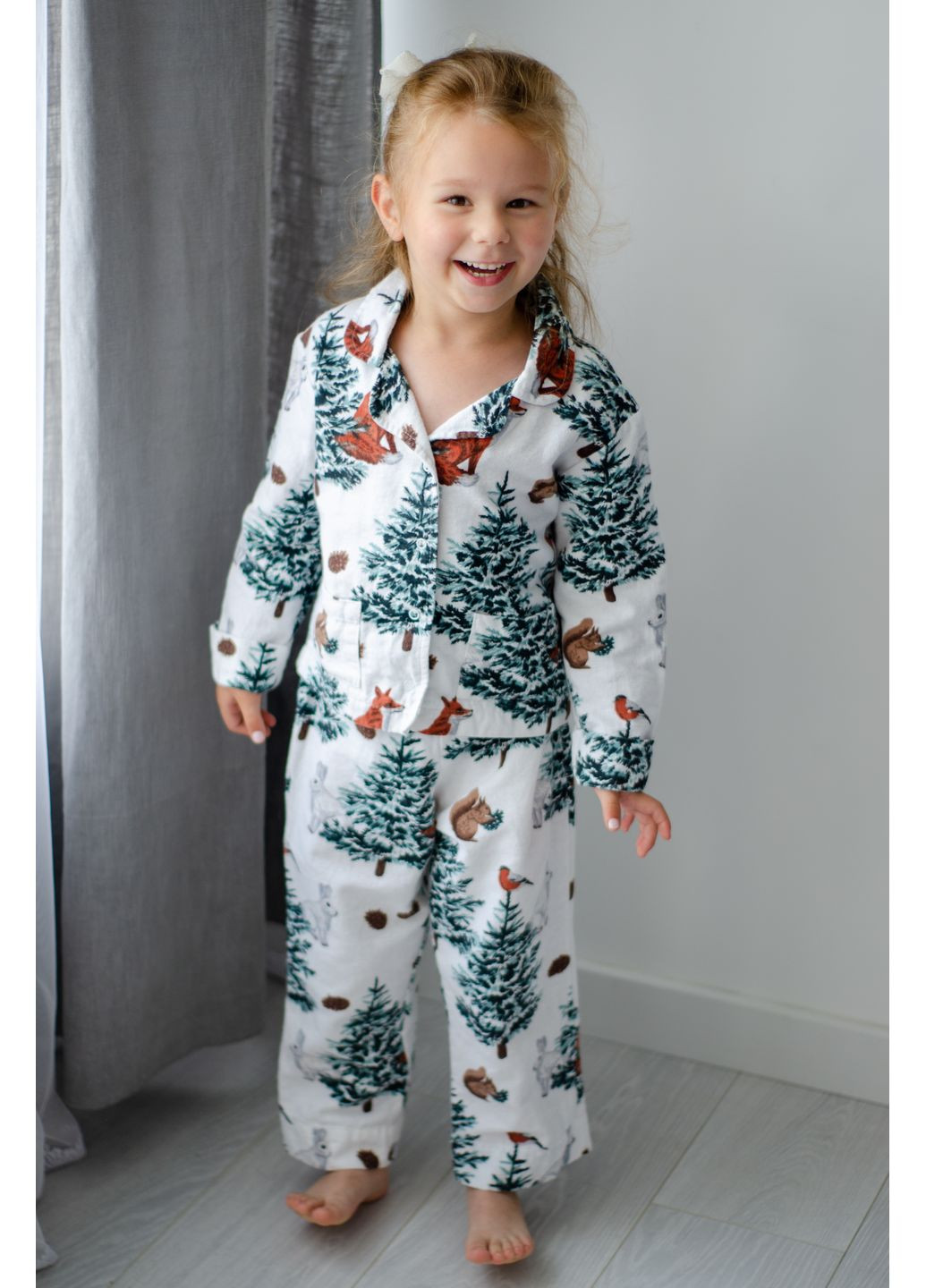 Біла зимня дитяча фланелива піжама "зимова казка" сорочка + брюки PAPLYK