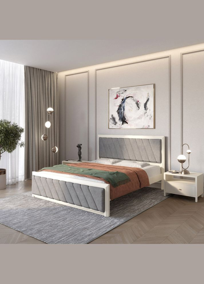Двуспальная деревянная кровать Барселона Б6 (S0505Y30R)/Аляска 93 (Серый) 140х200 см (MBG-14455) Mebigrand (368279299)