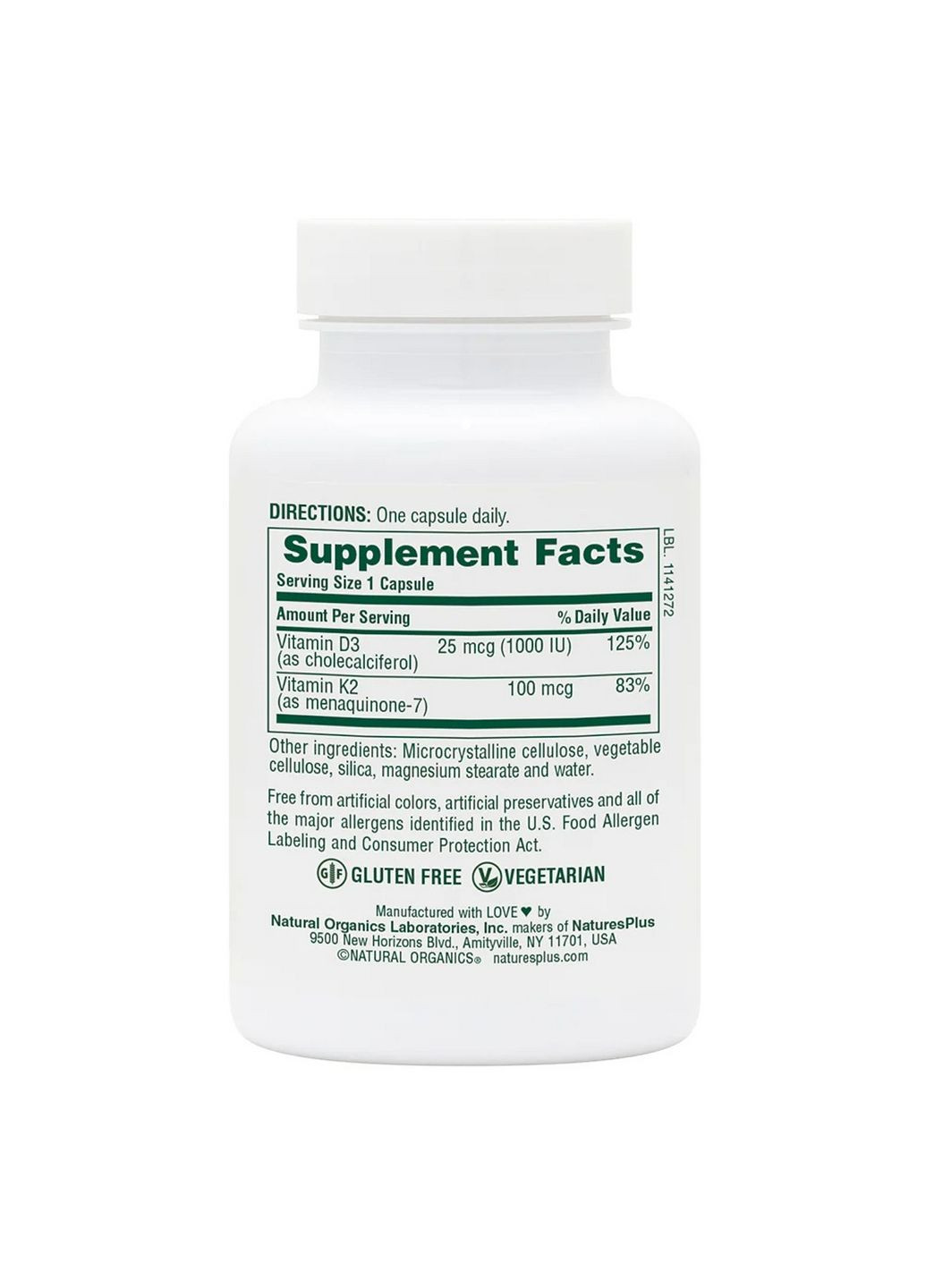 Вітаміни та мінерали Vitamins D3 + K2, 90 капсул Natures Plus (294930204)