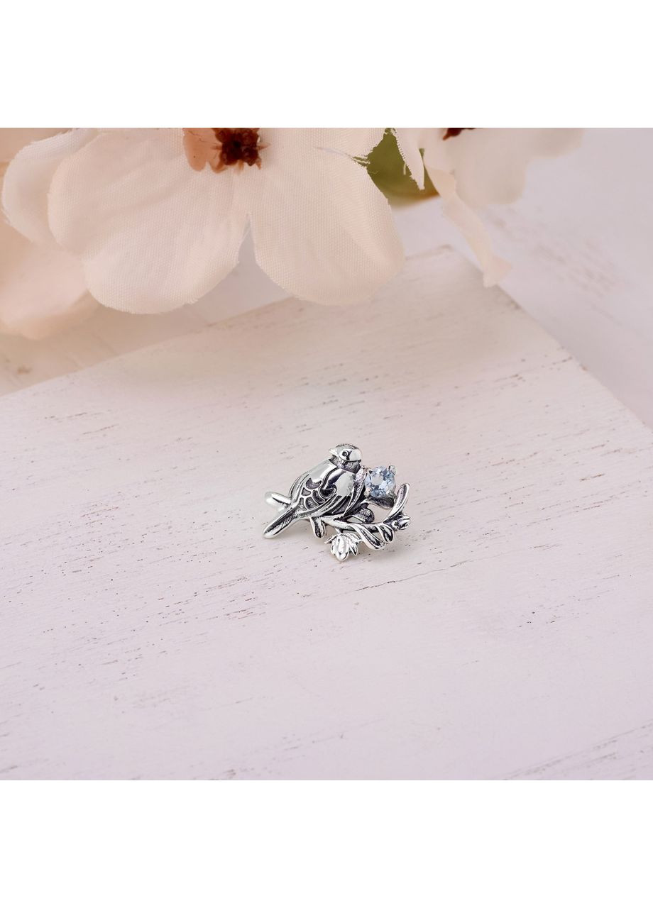 Брошка значок срібна Соловейко Блакитний Топаз 925 Zirkon Skifska Etnika (364202633)