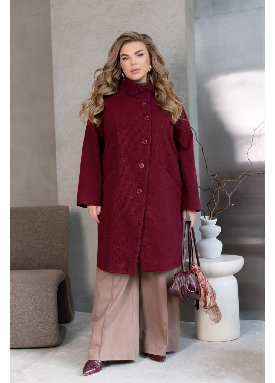 Бордовое демисезонное Пальто свободного кроя однобортное MoDiva