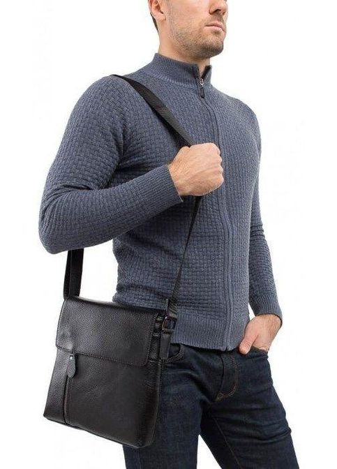 Чоловіча шкіряна сумка через плече стильний месенджер із натуральної шкіри чорна 24*25*5,5 см Vintage (329147532)