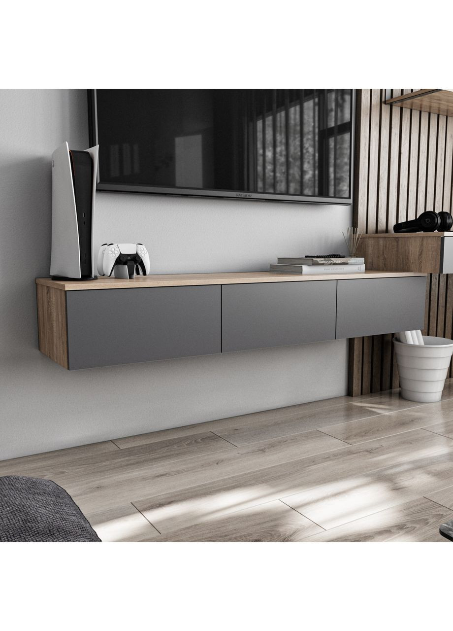 Подвесная тумба под телевизор MT-221 1500*242*360 дуб сонома/антрацит No Brand (358928362)