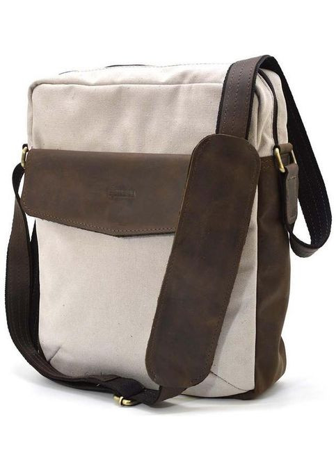 Сумка планшет через плече для документів та для телефону чоловіча з натуральної шкіри та текстилю середня Бежевий 37029 TARWA (361348759)