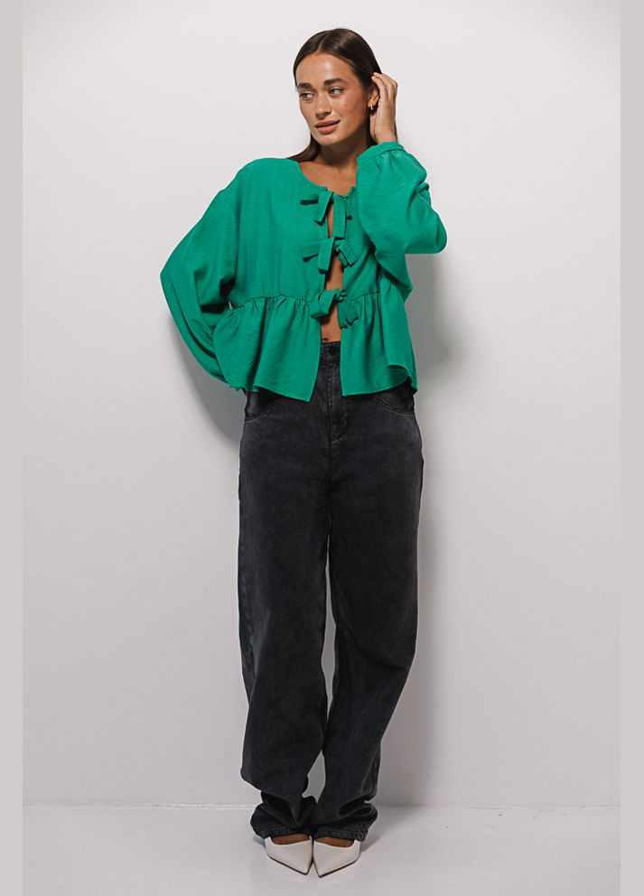 Зелёная блуза oversize с завязками-бантиками спереди Arjen