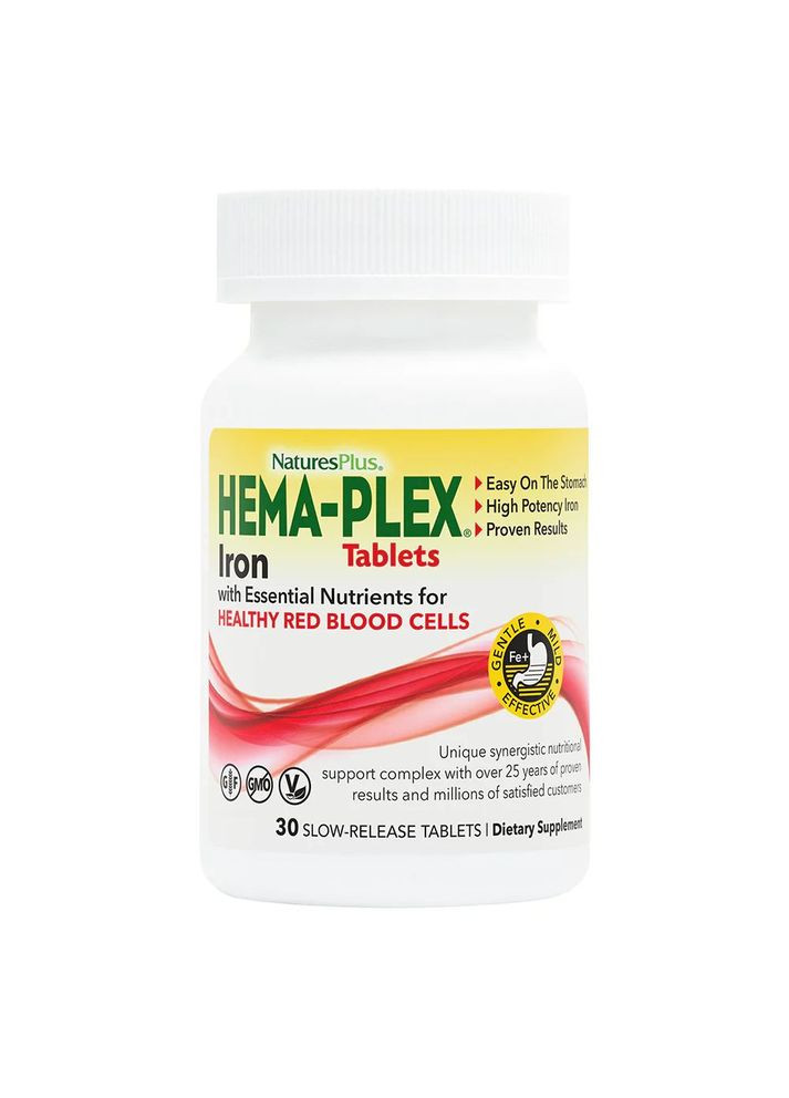 Хелатне залізо Hema-Plex Jar, 30 таблеток Natures Plus (322209680)