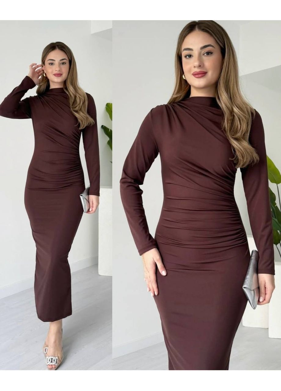 Коричневое праздничный, вечернее, деловое, кэжуал женское платье силуэтное силуэтная Style Point однотонное