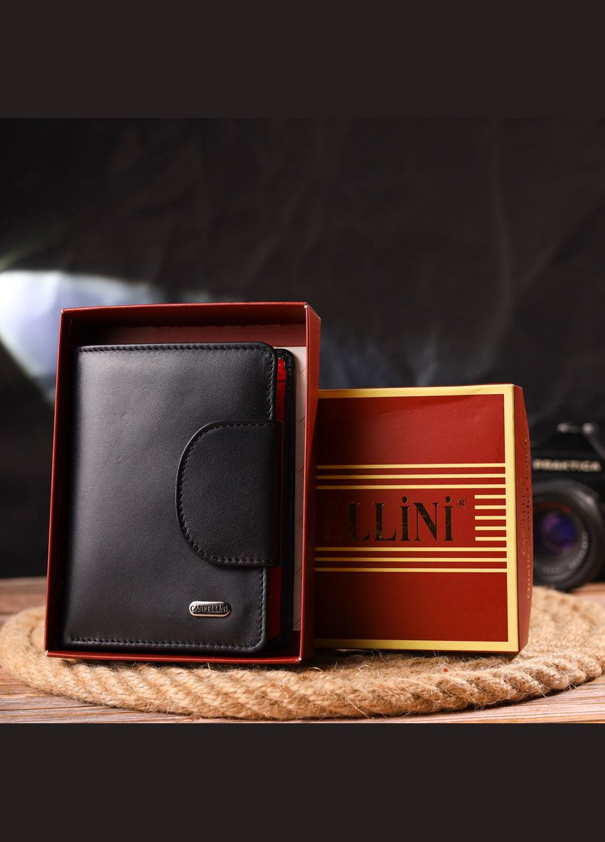 Удобный вертикальный кошелек из натуральной гладкой кожи 21683 Черный Canpellini (331908143)