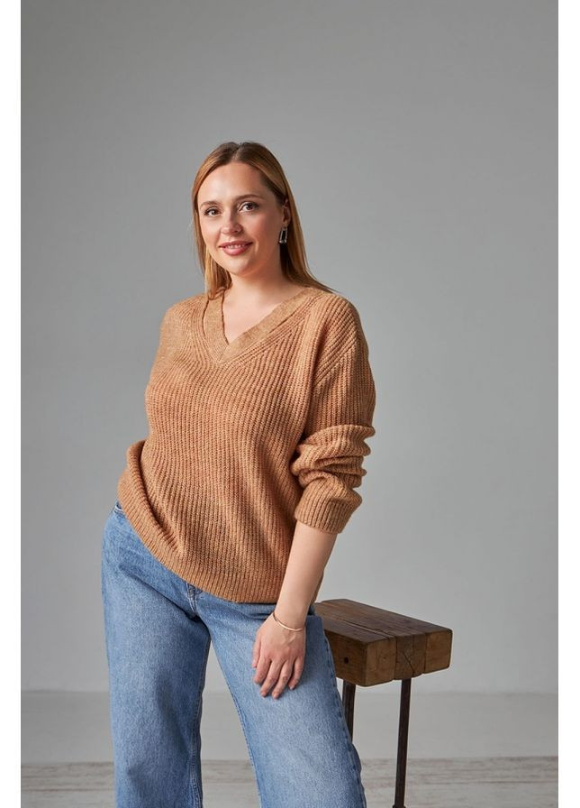 Светло-коричневый джемпер с планкой 2522 кэмел Triko Bakh