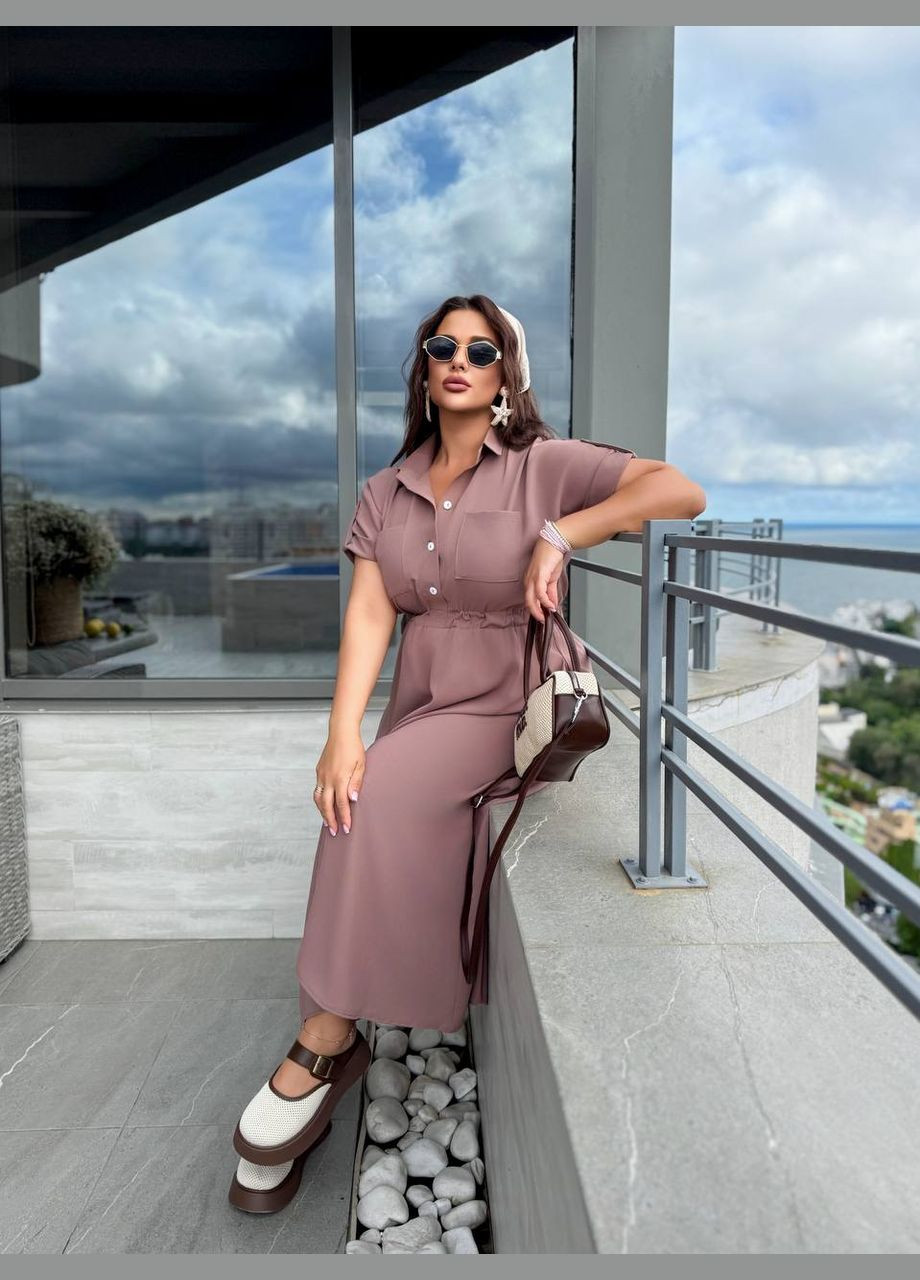 Темно-бежевое повседневный платье женское Гермес однотонное