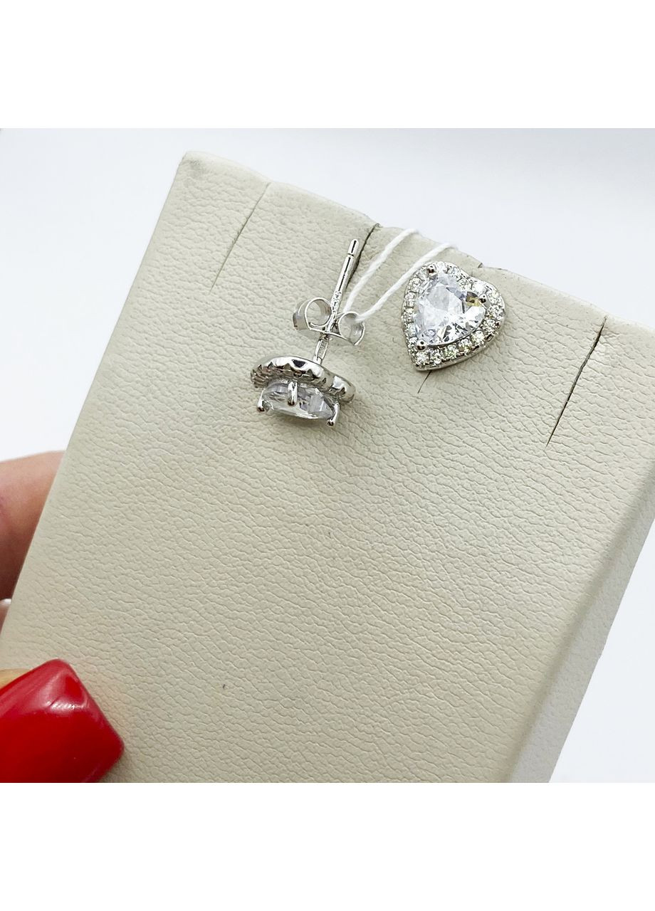 Сережки-пусети срібні з кубічним цирконієм "Серце" 2,4 г No Brand (369737713)