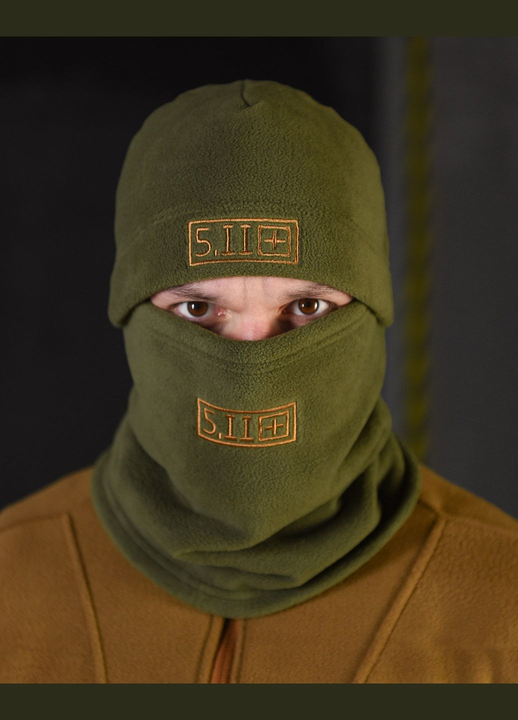 Чоловічий зимовий комплект шапка+баф 5.11 хакі No Brand (314464697)