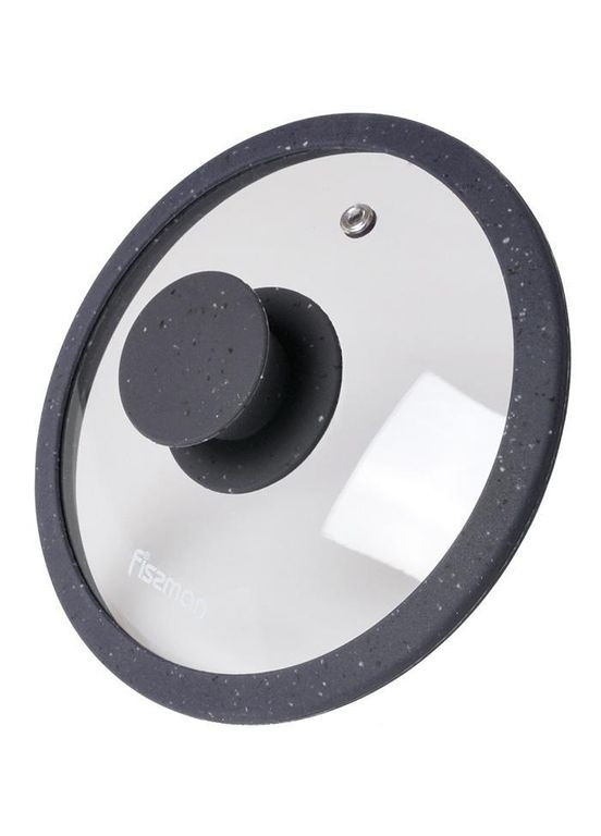 Крышка стеклянная ARCADES Ø20см с силиконовым ободом (темно-серый мрамор) Fissman (330139271)