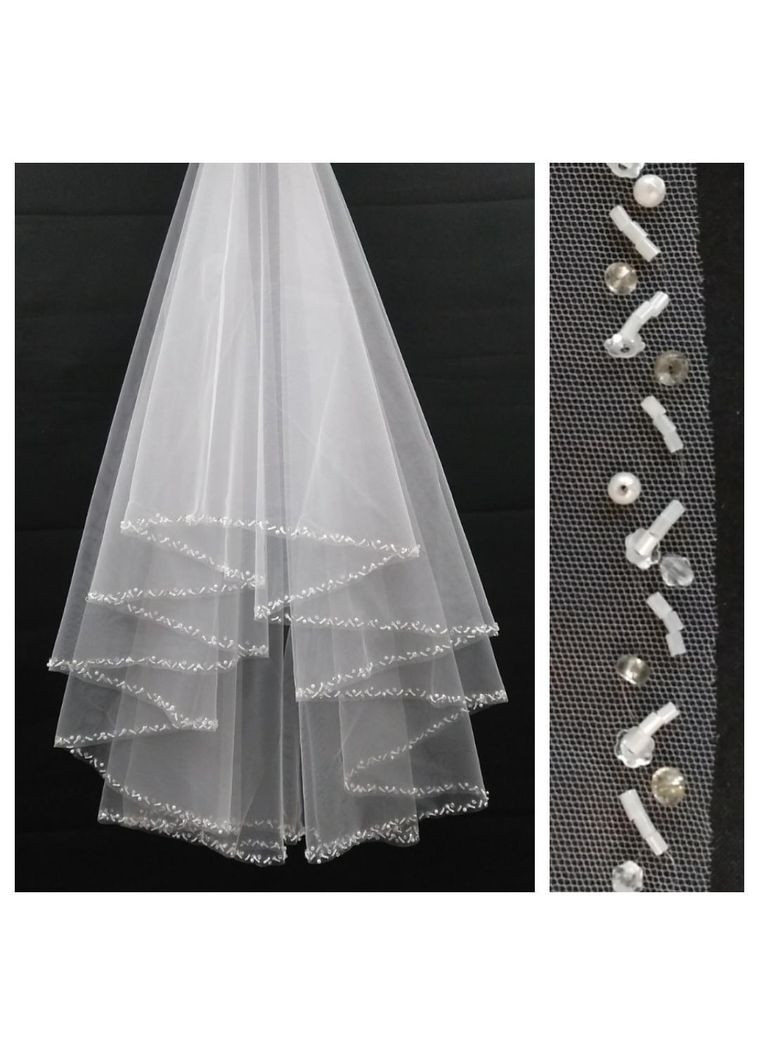 Фата з ручною вишивкою по краю 2402 біла, айворі No Brand (369162544)