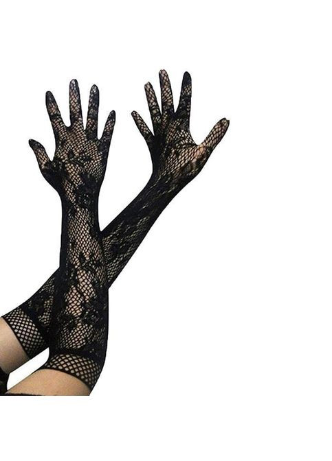 Гіпюрові рукавички, рукавички чорні мереживні No Brand (356676162)