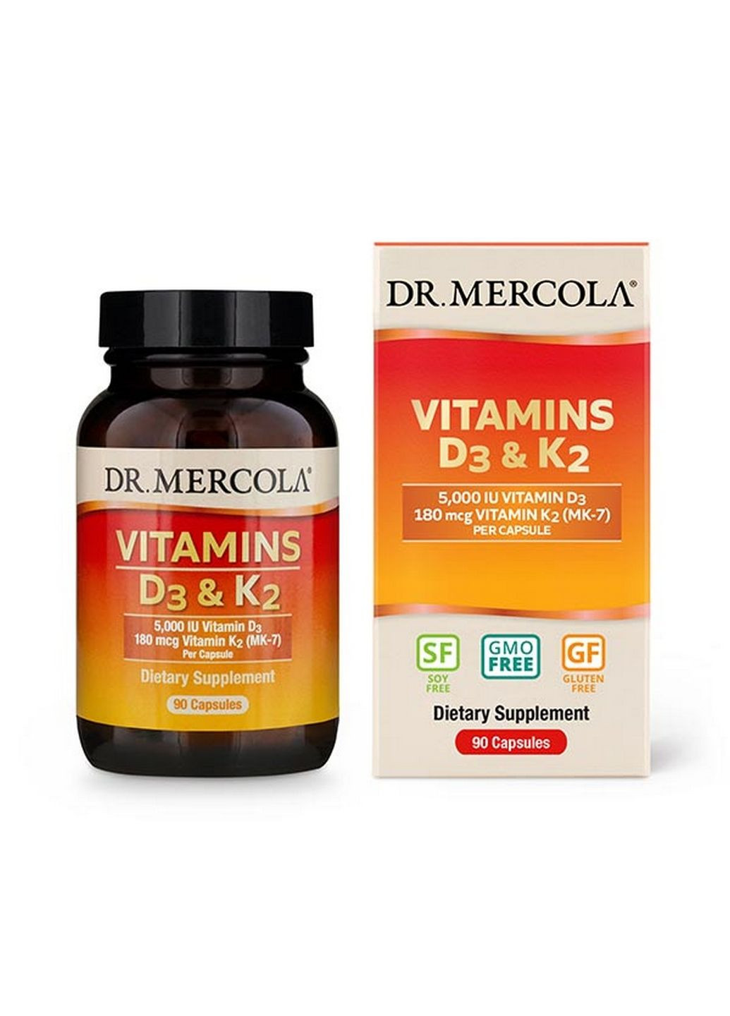 Вітаміни та мінерали Vitamins D3 & K2 5000 IU, 90 капсул Dr. Mercola (293338712)