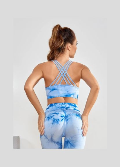 Спортивний жіночий топ мармуровий ліф тай-дай з перехресними бретелями No Brand (329889553)