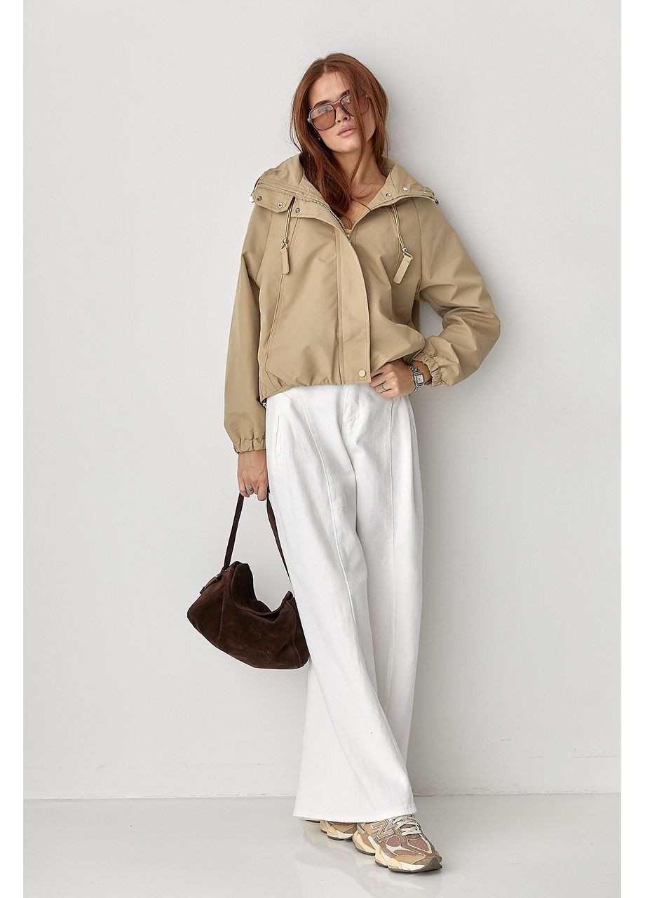 Вітровка вільного фасону на блискавці - світло-коричневий колір Lurex (364967848}