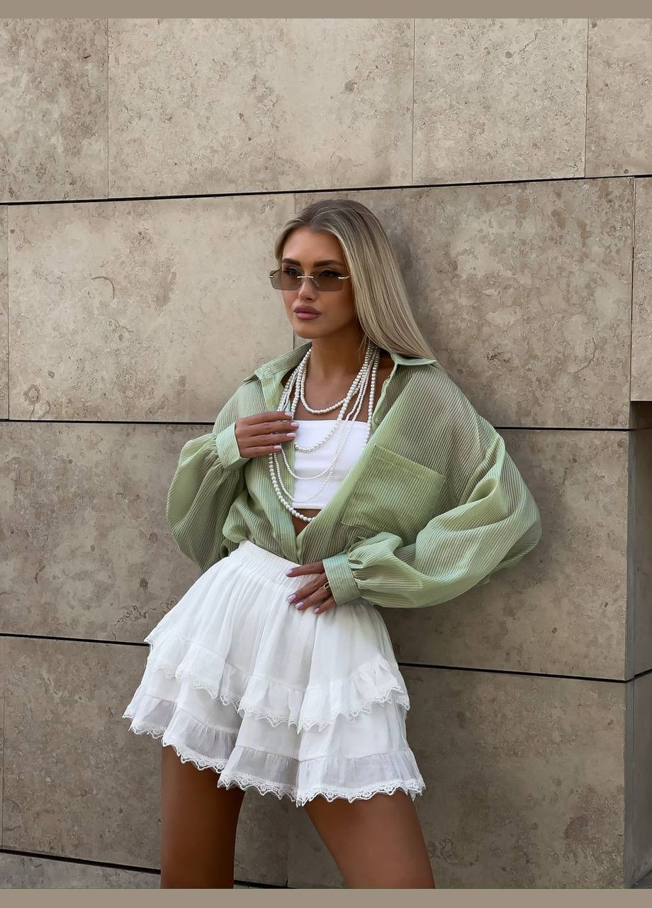 Молочная кэжуал однотонная мини юбка с кружевом Adelante пышная