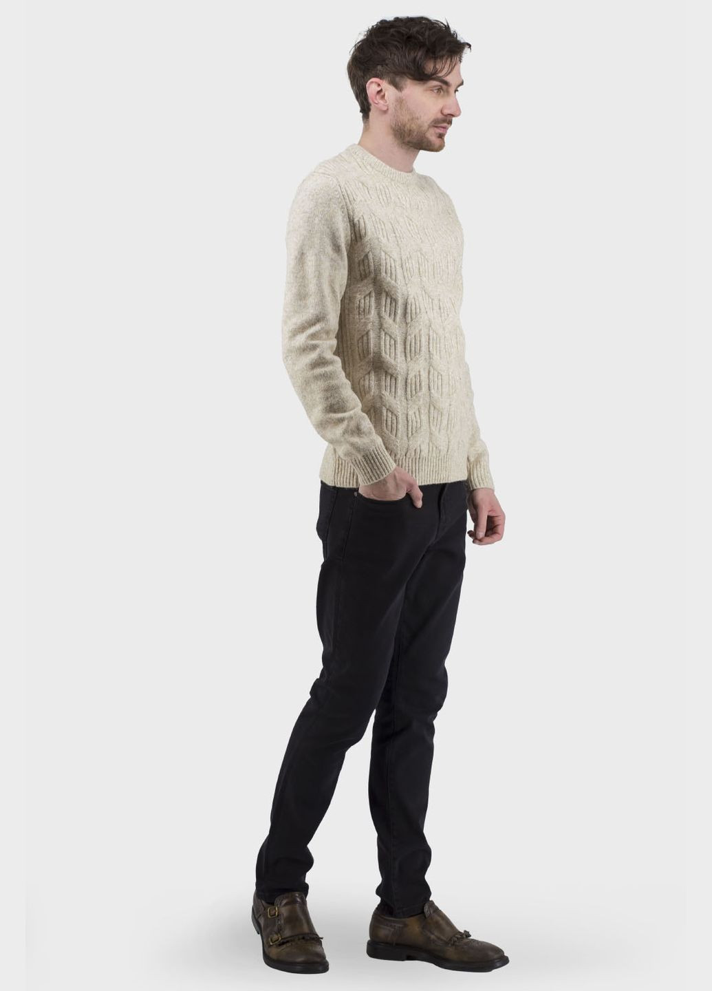 Чоловіча класична бежева кофта з косами, втачний рукав (, ), 36086 Buke (329727363)