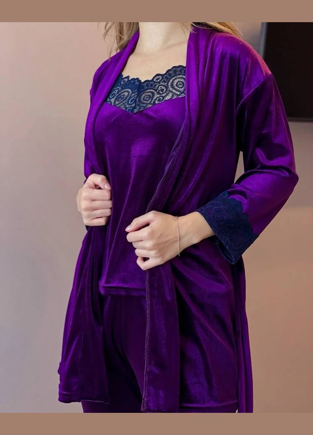 Фиолетовая всесезон комплект женский (халат, майка, брюки) hc (h001-8258-082) No Brand