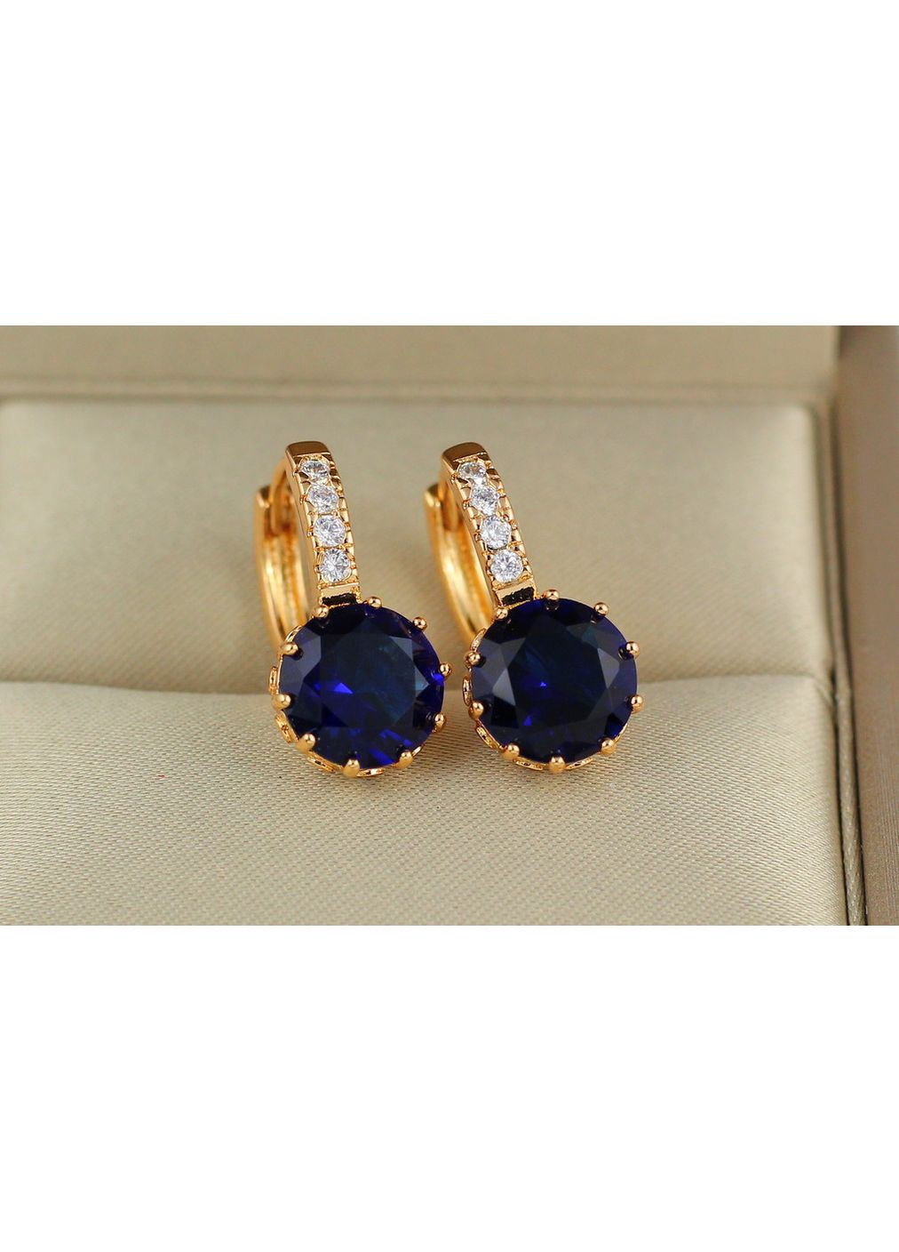 Серьги с большим синим камнем и круглой застежкой 2 см золотистые love-shopping Xuping Jewelry (355798067)